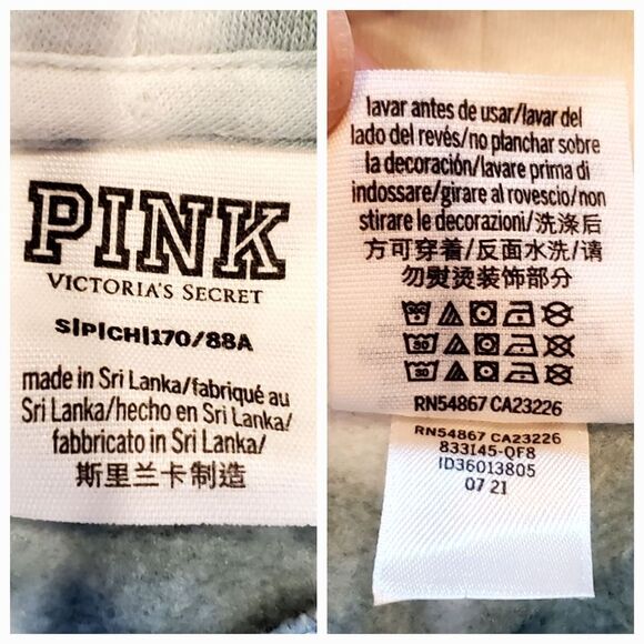 🔹️Victoria's Secret PINK Optic White Seasalt Tie Dye Cowl Neck Sweatshirt Small - Picture 12 of 12